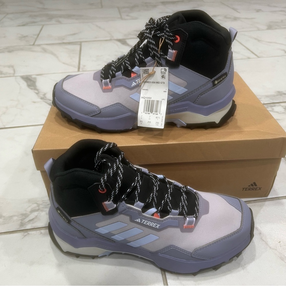 ADIDAS Womens Purple Terrex AX4 Mid GORE-TEX Walking Hiking Boots HQ1050